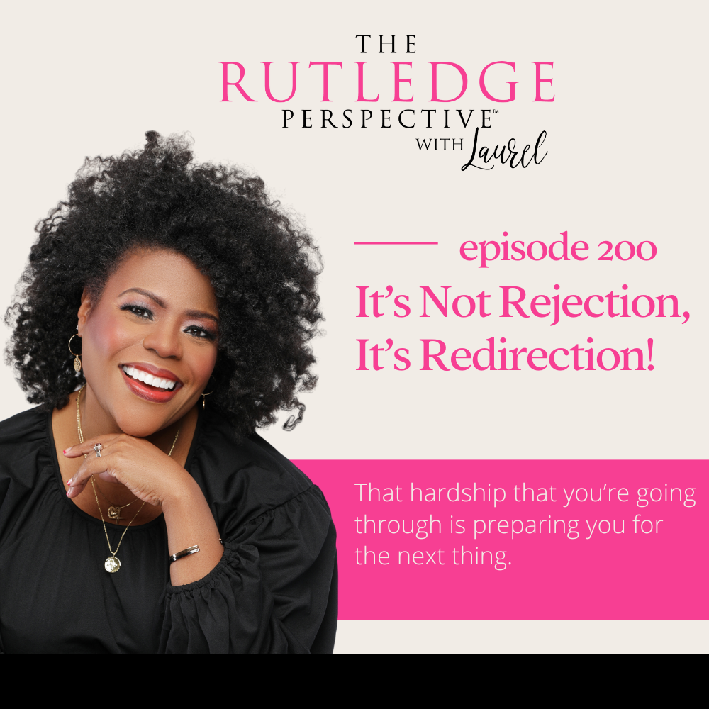 thumbnail for The Ruledge Perspective Podcast - tan with pink and black lettering with a photo of Laurel and the name of the episode.