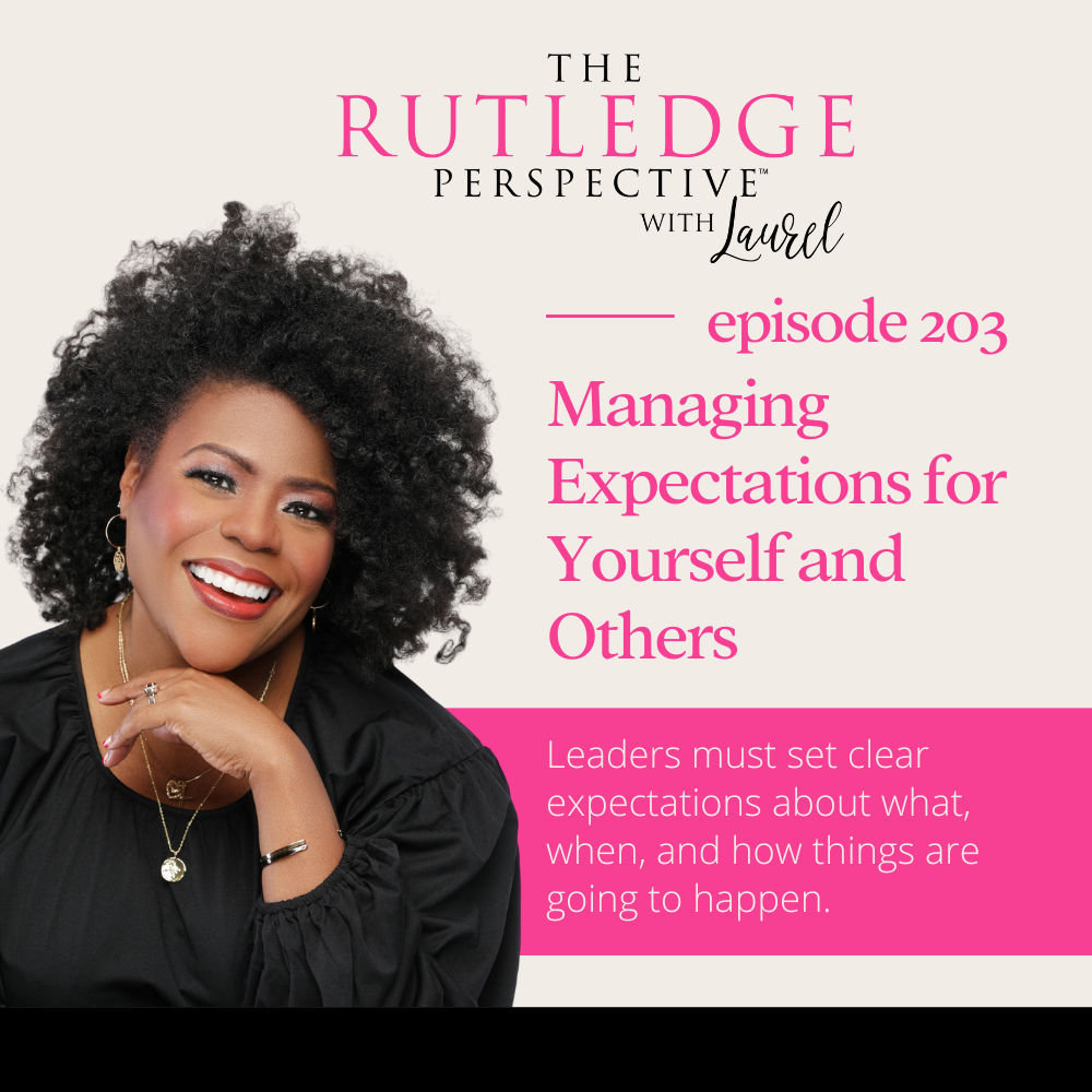 thumbnail for The Ruledge Perspective Podcast - tan with pink and black lettering with a photo of Laurel and the name of the episode.